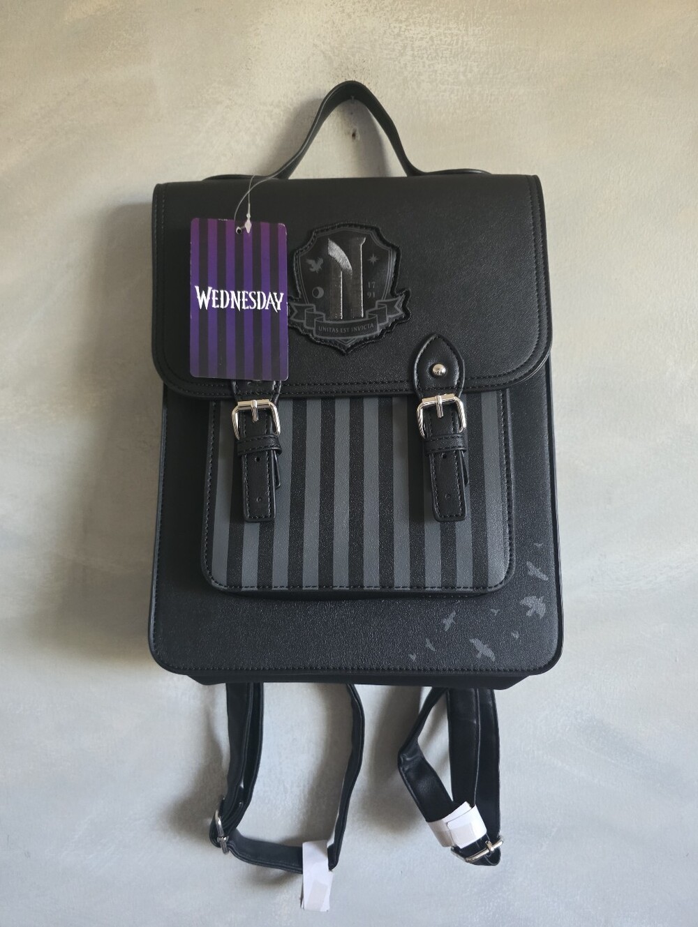 Wednesday Nevermore Academy Black Gray Backpack Mini 9x10x3 NWT